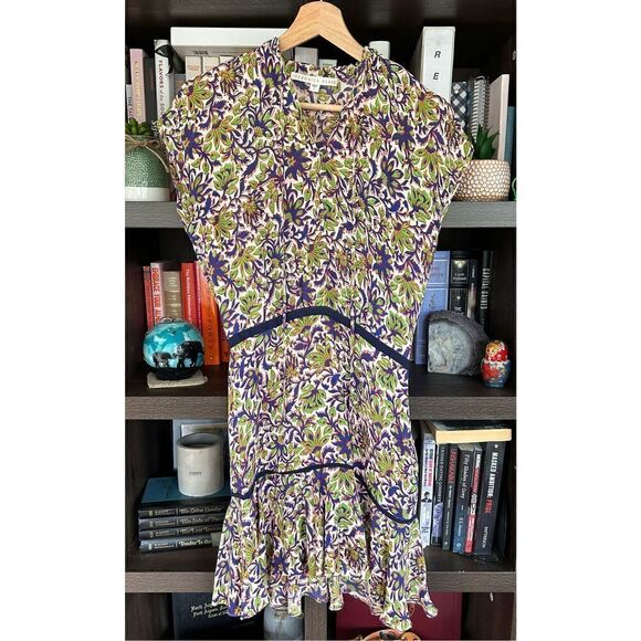 Veronica Beard Boho Drop Waist Purple & Green Floral Mini Dress Size 0 - Picture 2 of 7